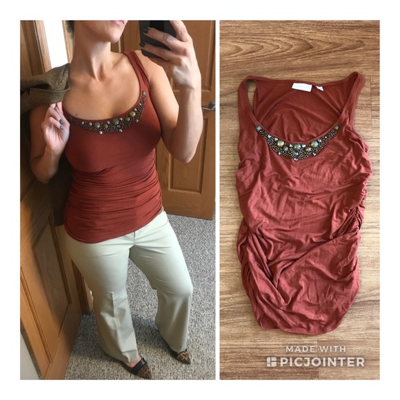 New York & Company Tops - NY & Co. Ruched Stretch Tank Top Beaded XS Ruched